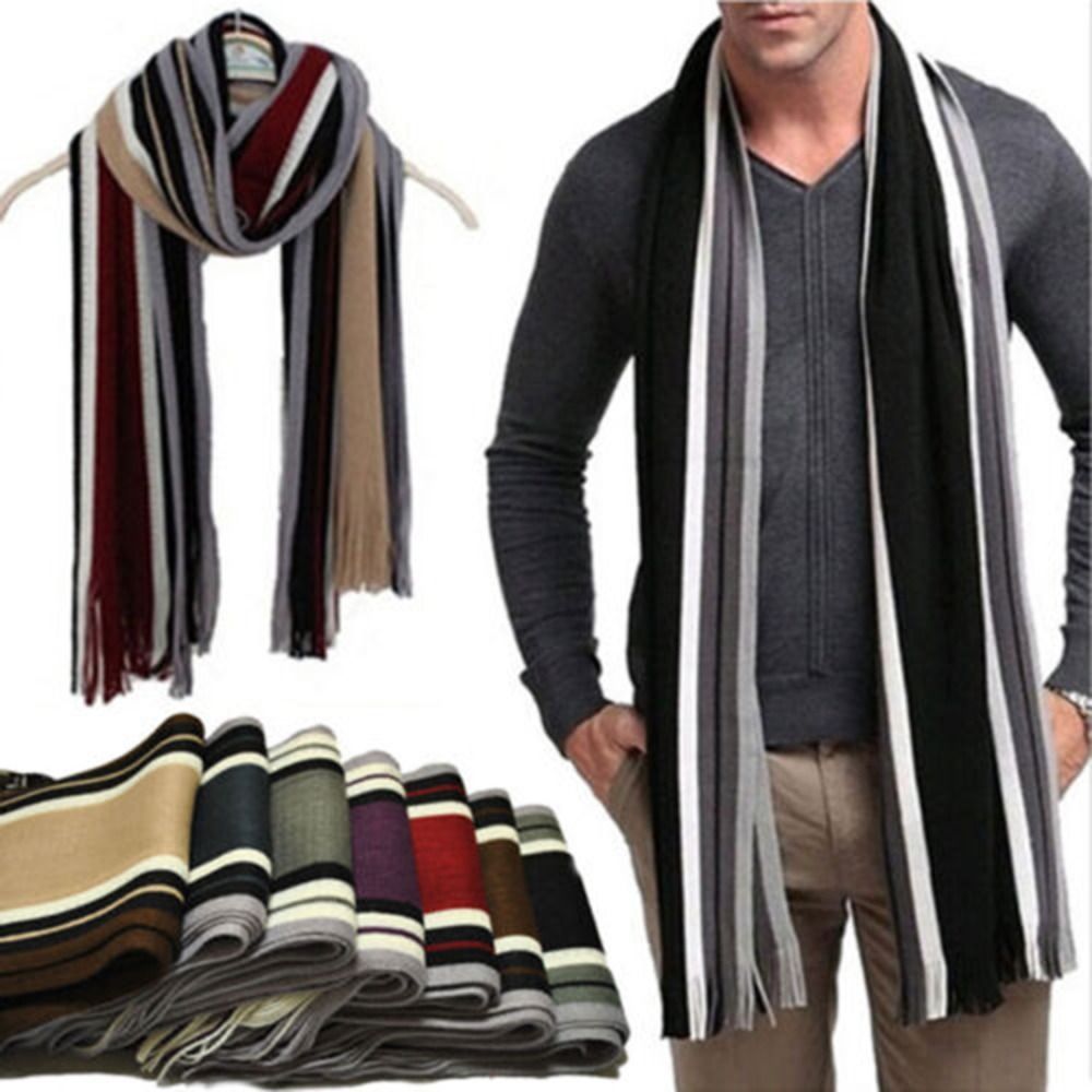 Muffler Men Wool - Kaschmir Männer Gestreiften Schal Mode Dicke
