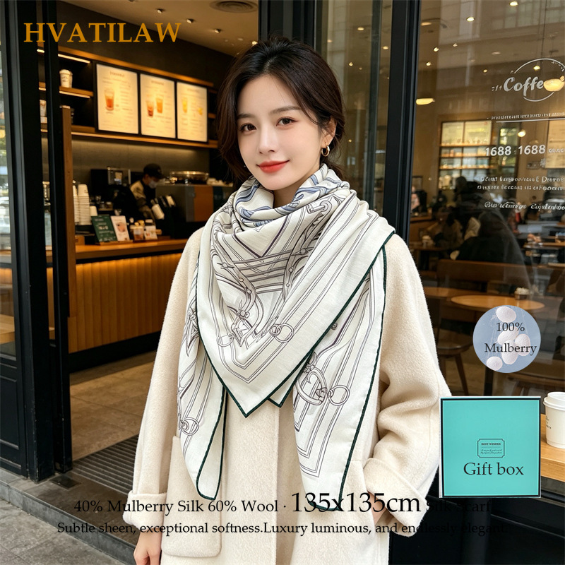Face Scarf Mask - 40% Seide 60% Wolle Schal 135x135cm
