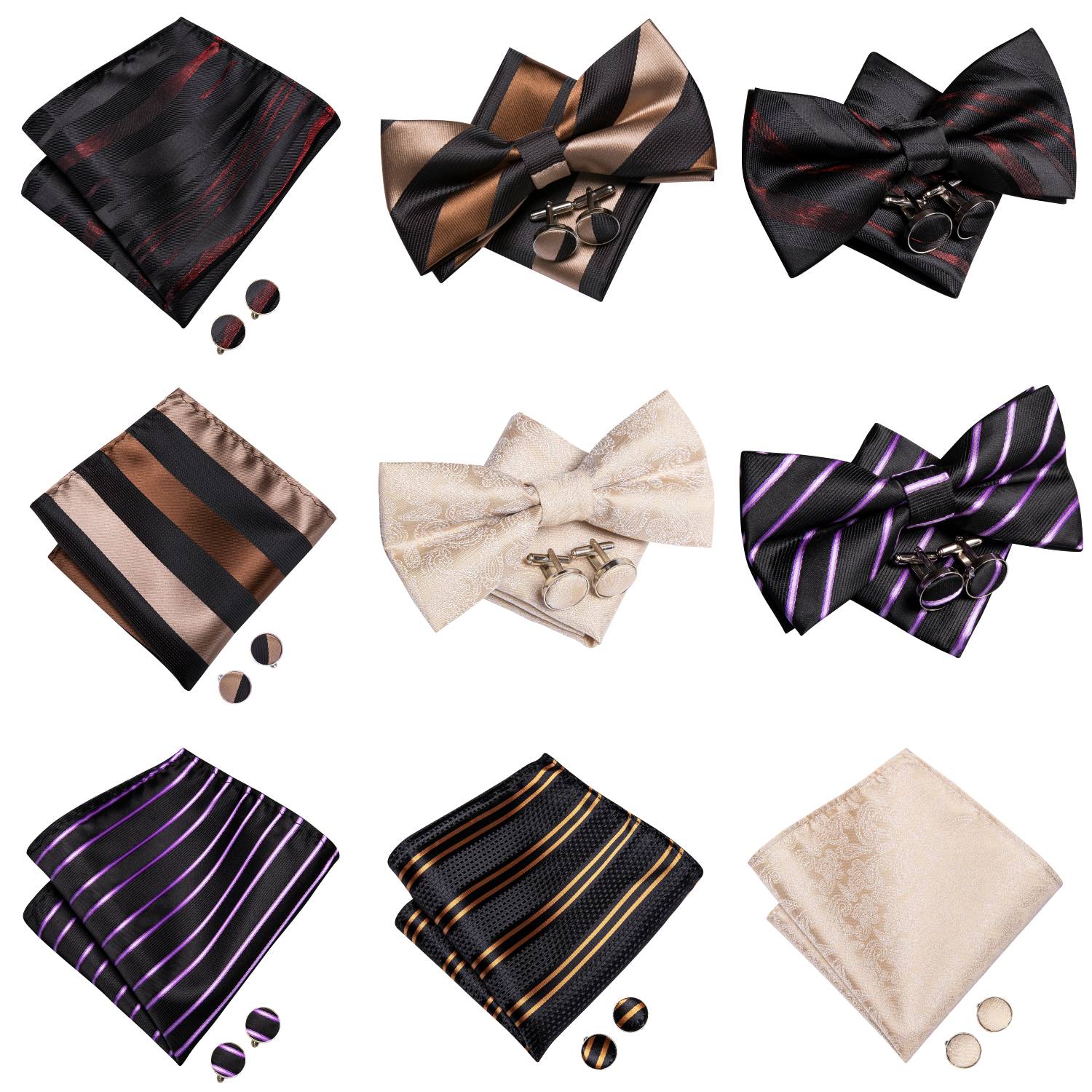 Bow Tie Pre Tied - Herren-Fliege, Einstecktuch, Manschettenknöpfe, vorgebunden, rot, weiß,