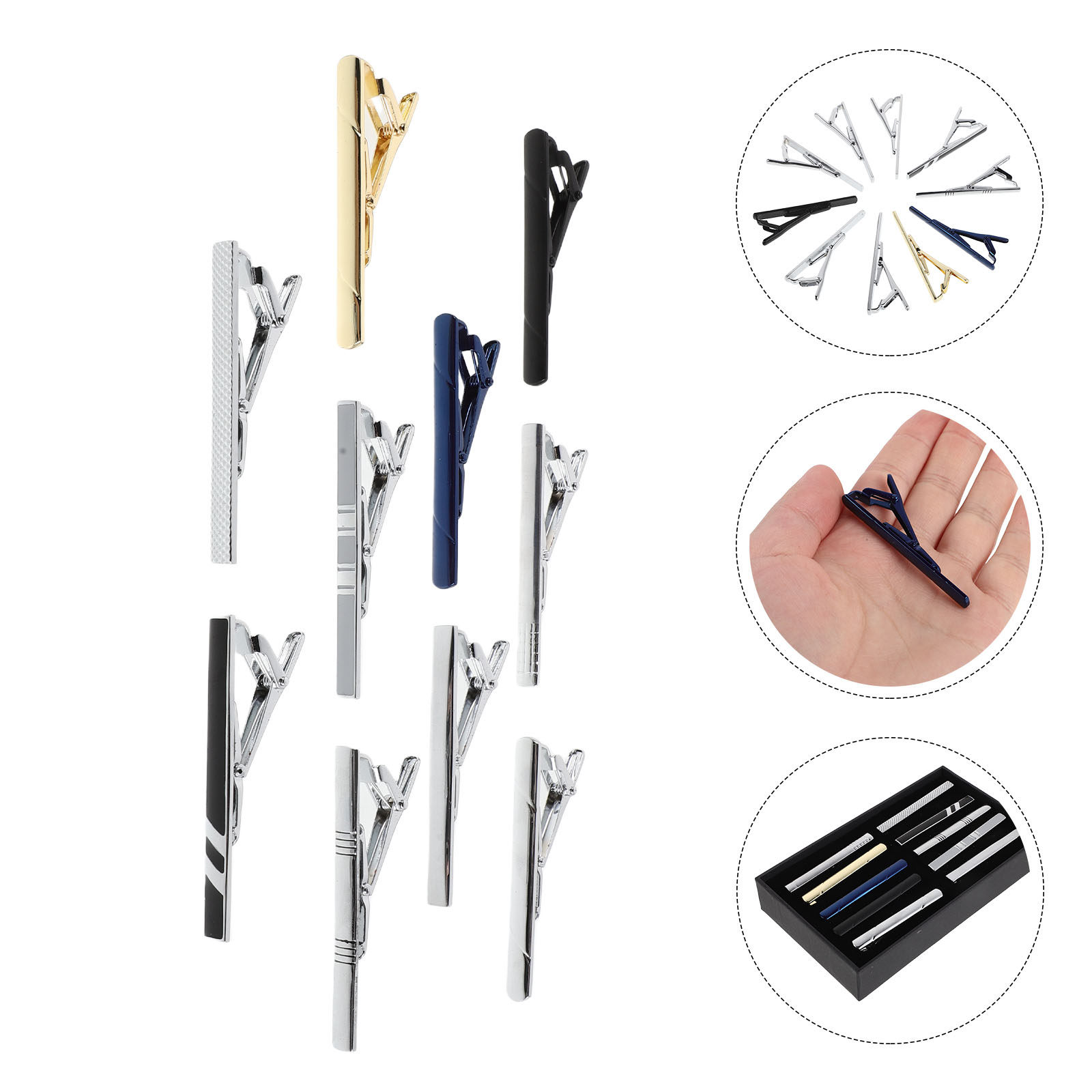 Tie Bar Set Gift - 10-teiliges Krawattenklammer-Set für Herren, Business-Krawattenklammern aus
