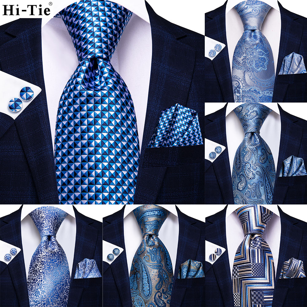 Silk Tie Striped - Hi-Tie Modedesigner hellblau karierte Paisley Seide