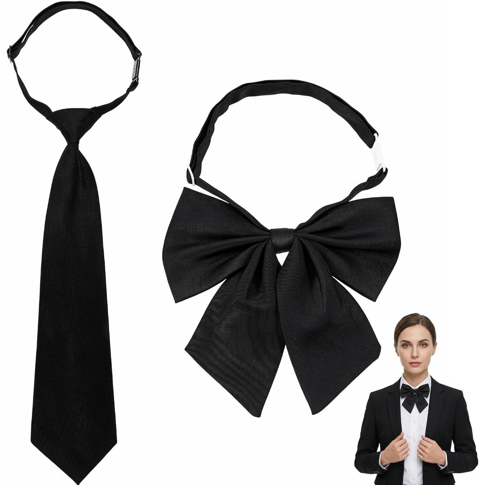 Bow Tie Pre Tied - Schwarze Fliege für Damen, große vorgebundene