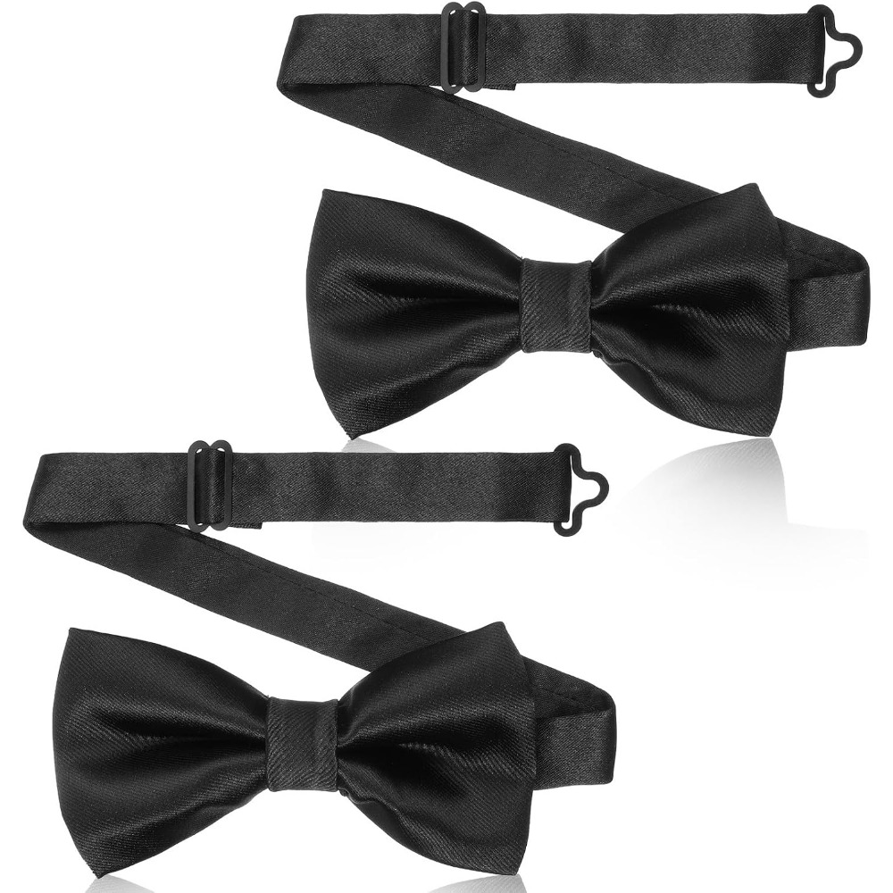 Bow Tie Pre Tied - 2-teilige schwarze Fliege, vorgebundene, verstellbare Schleifen